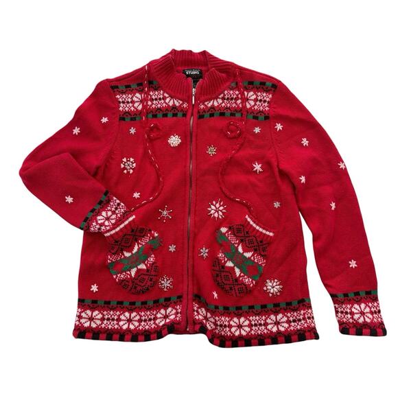 Vintage Design Originals Studio Joy Christmas Sweater Red Mittens Women's M - Picture 5 of 14